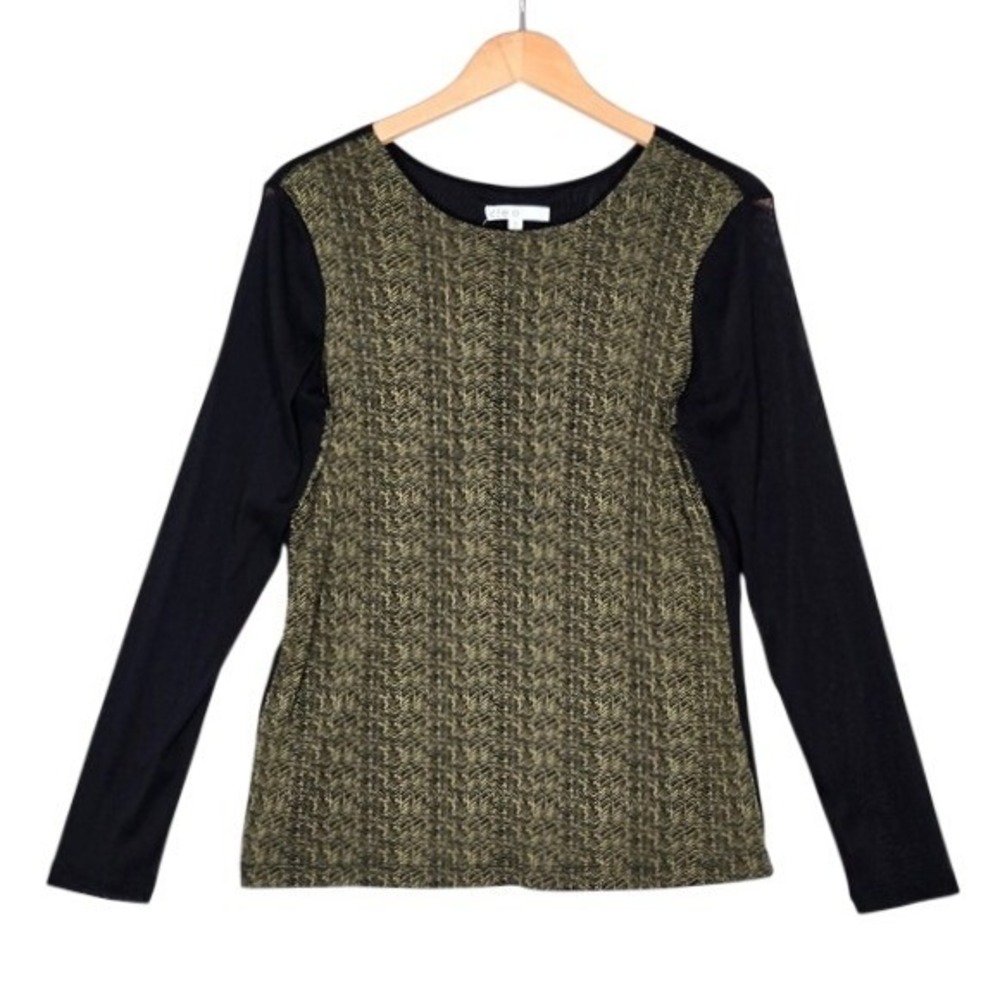Cleo Women's Herringbone Mesh Long Sleeve Top Green Black XL